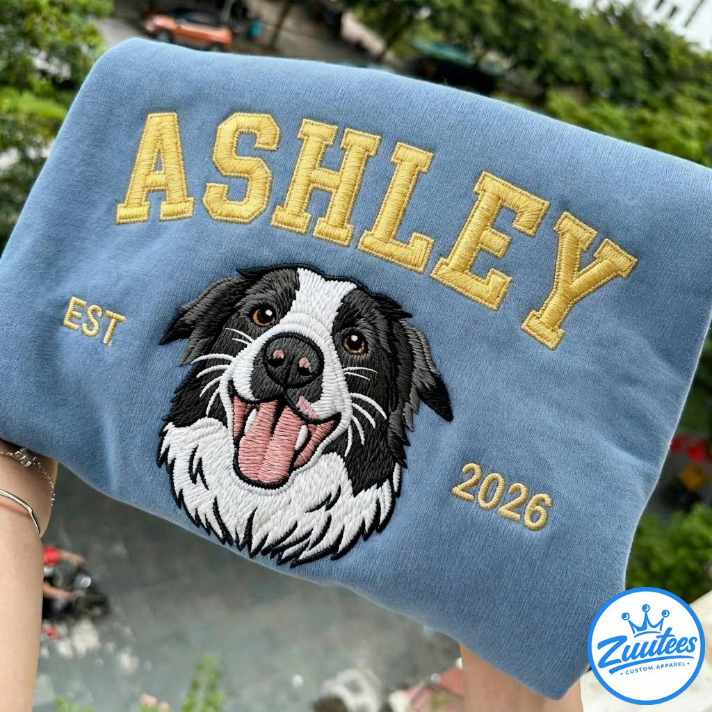 Ashley Embroidered Sweatshirt, Embroidered Dog Hoodie Ashley Embroidered Sweatshirt, Embroidered Dog Hoodie