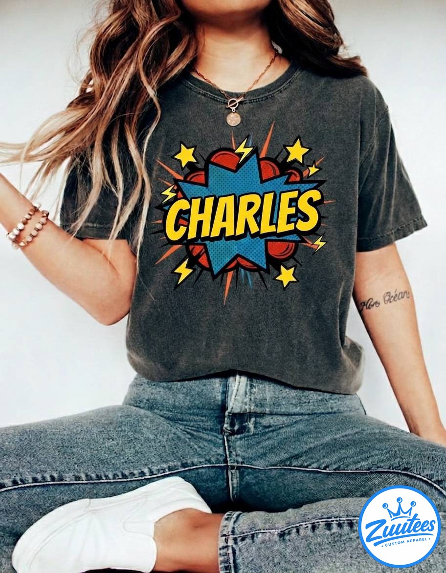 CHARLES Shirt, Superhero Shirt, Superhero Birthday, Custom Name Superhero Dad Shirt
