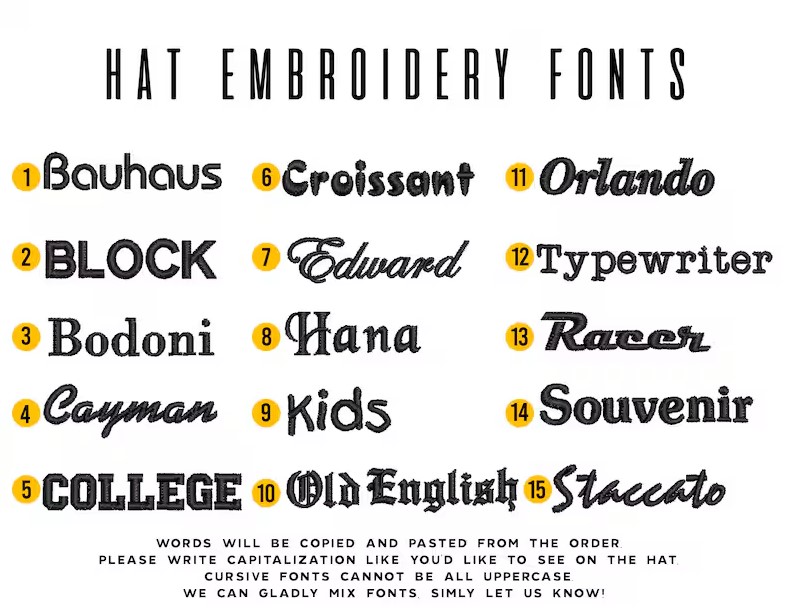 embroidered hat font embroidered hat font
