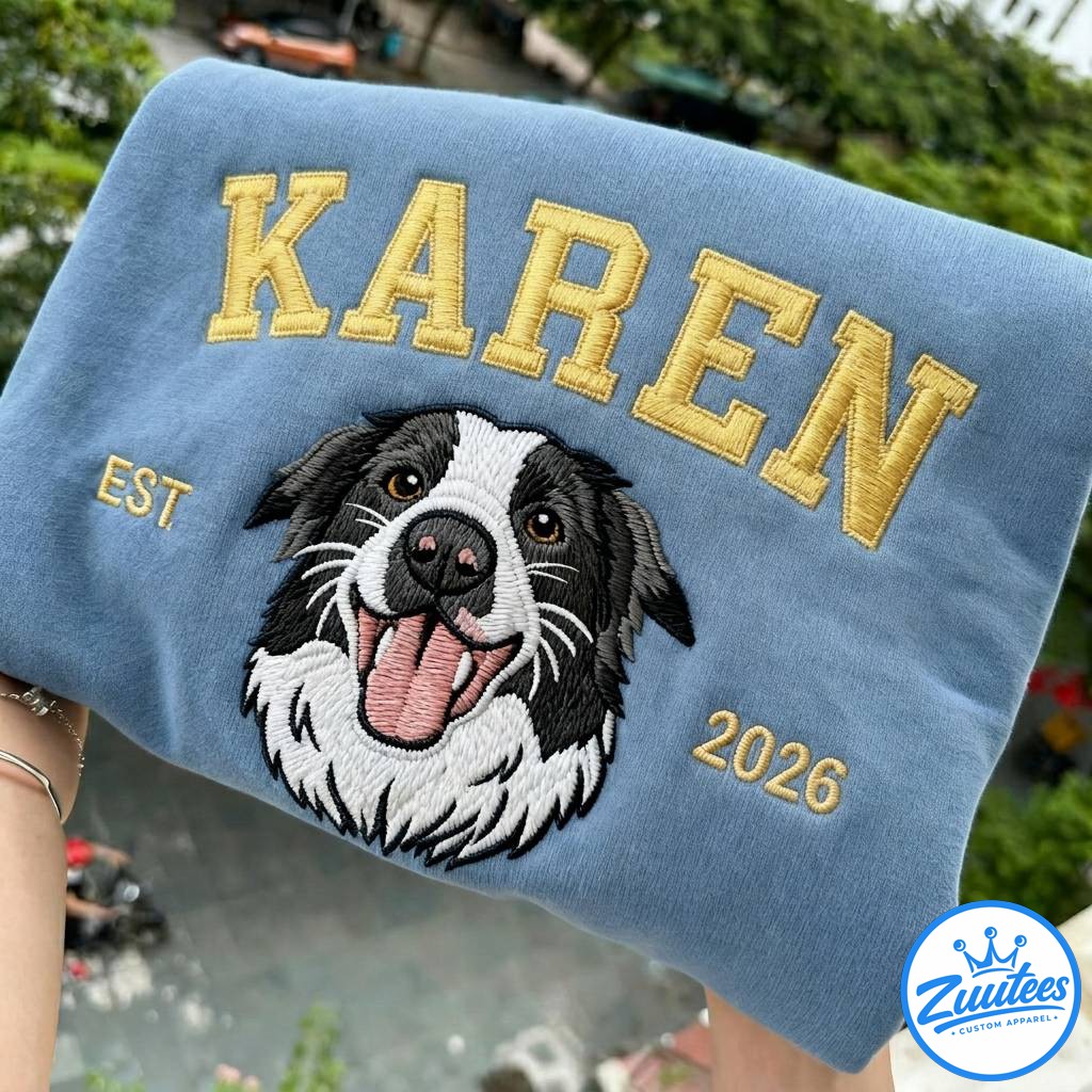 Karen Embroidered Sweatshirt, Embroidered Dog Hoodie Karen Embroidered Sweatshirt, Embroidered Dog Hoodie