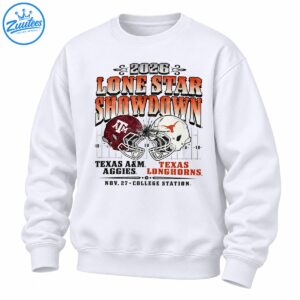 2026 Lone Star Showdown graphic with colliding maroon and cream football helmets, distressed lettering, and Texas team names