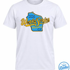 2026 World Series Milwaukee shirt design with a blue Wisconsin silhouette, gold script lettering, and black 414 details