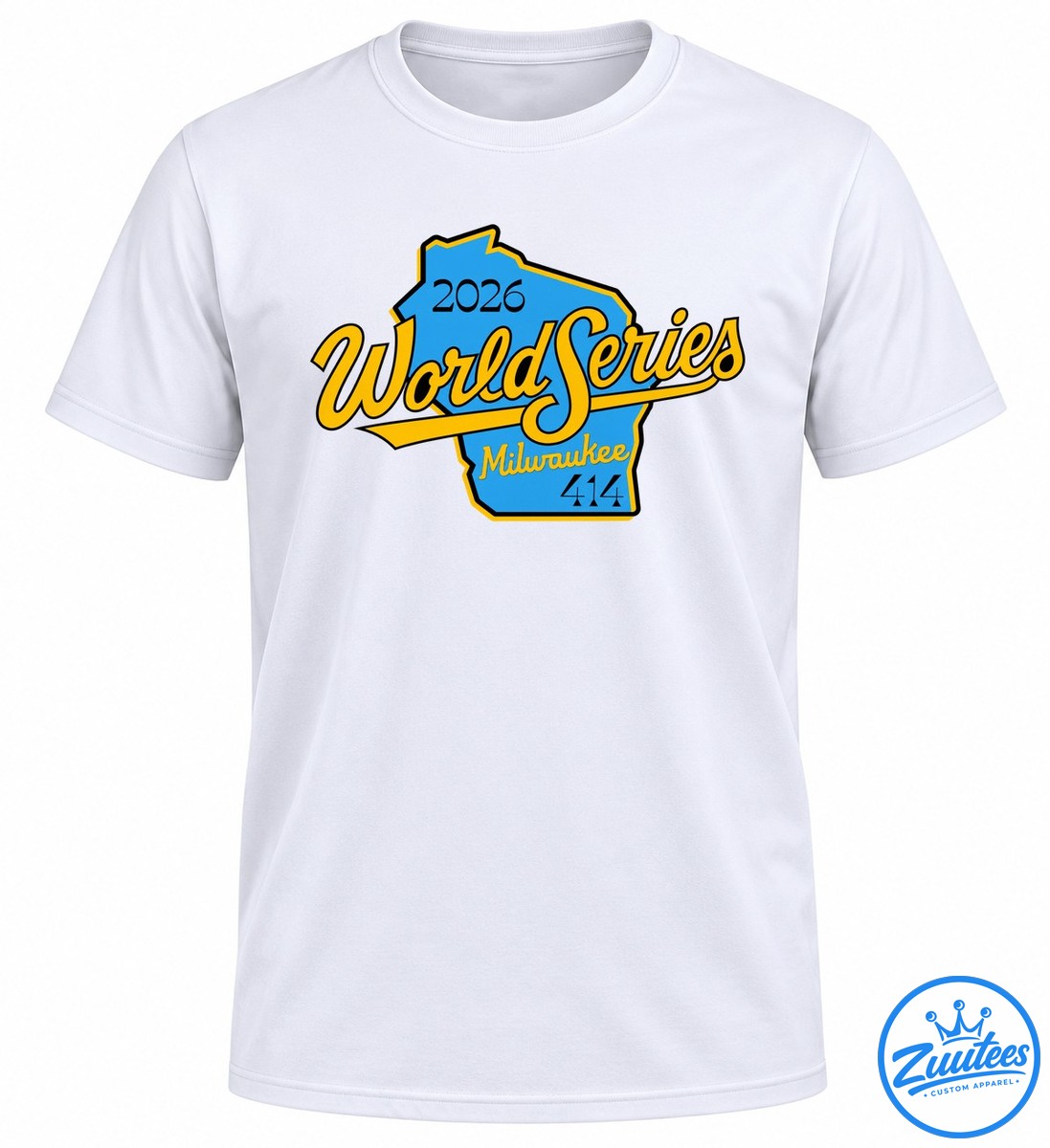 2026 World Series Milwaukee shirt design with a blue Wisconsin silhouette, gold script lettering, and black 414 details 2026 World Series Milwaukee shirt design with a blue Wisconsin silhouette, gold script lettering, and black 414 details
