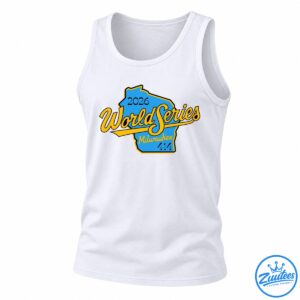 2026 World Series Milwaukee shirt design with a blue Wisconsin silhouette, gold script lettering, and black 414 details
