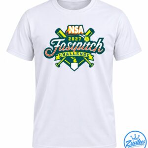 2027 NSA Fastpitch Challenge Michigan design with crossed yellow-green bats, softballs, script lettering, and a Michigan silhouette