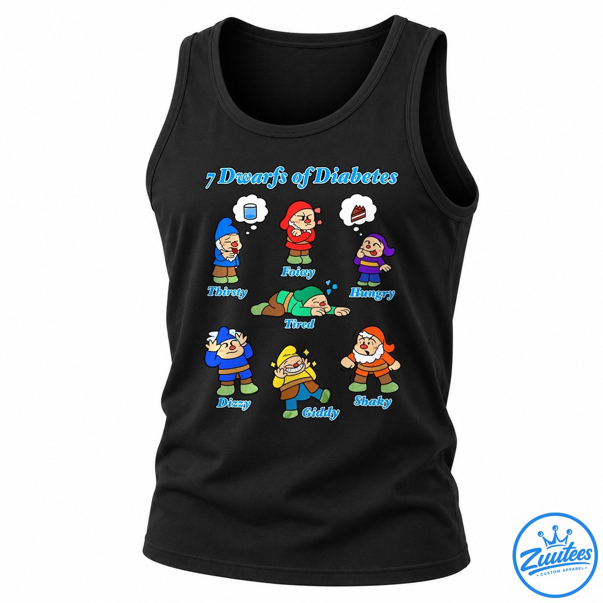 7 Dwarfs Of Diabetes Thirsty Feisty Hungry Tired Dizzy Giddy And Shaky Tank Top
