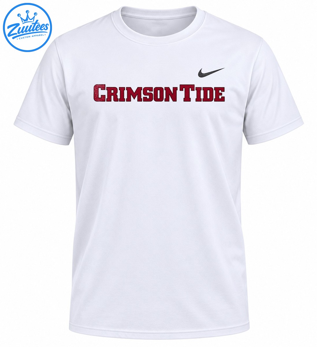 Crimson Tide shirt design with distressed crimson collegiate lettering, dark outlines, and a small gray swoosh graphic Crimson Tide shirt design with distressed crimson collegiate lettering, dark outlines, and a small gray swoosh graphic