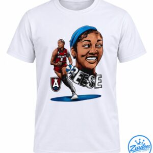 Illustrated basketball graphic with a smiling portrait, blue headband, red ATLANTA number 5 jersey, basketball, and silver REESE lettering