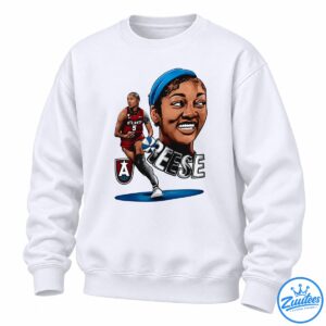 Illustrated basketball graphic with a smiling portrait, blue headband, red ATLANTA number 5 jersey, basketball, and silver REESE lettering