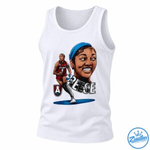 Illustrated basketball graphic with a smiling portrait, blue headband, red ATLANTA number 5 jersey, basketball, and silver REESE lettering