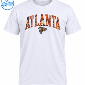 ATLANTA varsity camo lettering in orange, tan and black with distressed vintage-style falcon emblem below