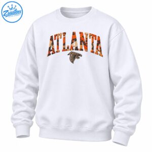 ATLANTA varsity camo lettering in orange, tan and black with distressed vintage-style falcon emblem below