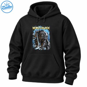 Beast In Black gold lettering above an armored wolf-like warrior with a sword and icy blue crystal shards