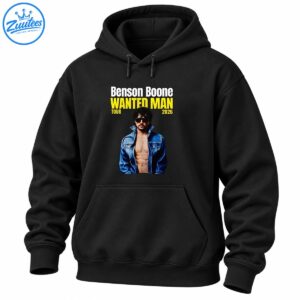 Benson Boone Wanted Man Tour 2026 shirt design with white and yellow lettering and a blue denim portrait