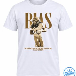 Vintage sepia football running back holding a ball in front of BIAS lettering with Compton California text