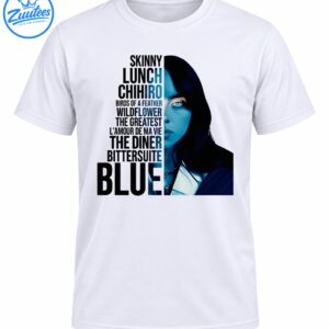 Blue-toned half-face portrait with dark hair and bold black album tracklist typography