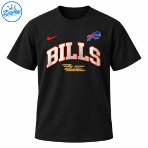 BILLS lettering with a red swoosh, blue charging buffalo emblem, and metallic gold ZZ TOP graphic