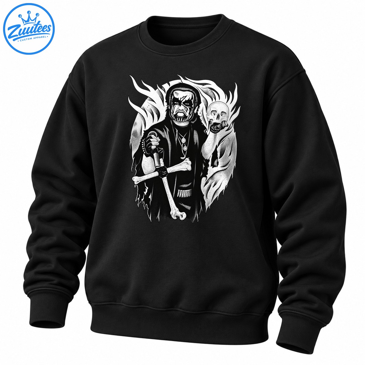 Black Metal Priest Skull And Bone Cross Graphic Sweatshirt