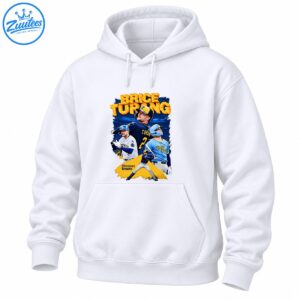 Brice Turang baseball graphic with cheese-textured lettering, multiple player poses, and navy, blue, white, and gold artwork