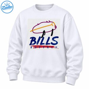 Buffalo football graphic with a purple buffalo outline, gold stripe, black accents, bold blue BILLS lettering, and red underline.