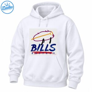 Buffalo football graphic with a purple buffalo outline, gold stripe, black accents, bold blue BILLS lettering, and red underline.