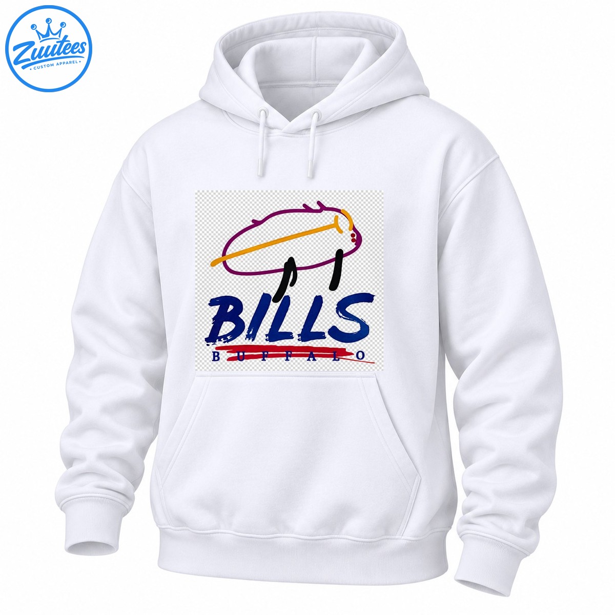 Buffalo football graphic with a purple buffalo outline, gold stripe, black accents, bold blue BILLS lettering, and red underline. Buffalo football graphic with a purple buffalo outline, gold stripe, black accents, bold blue BILLS lettering, and red underline.