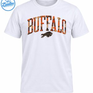 Vintage BUFFALO collegiate wordmark in orange tan and black camo with distressed charging buffalo silhouette