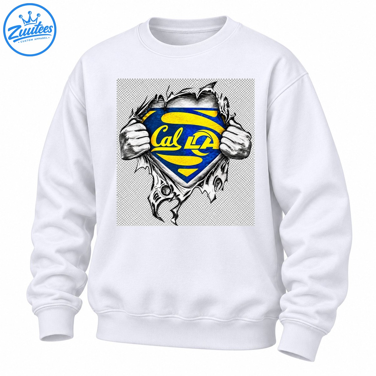 Cal LA Blue Gold Hands Ripping Superhero Style Sweatshirt