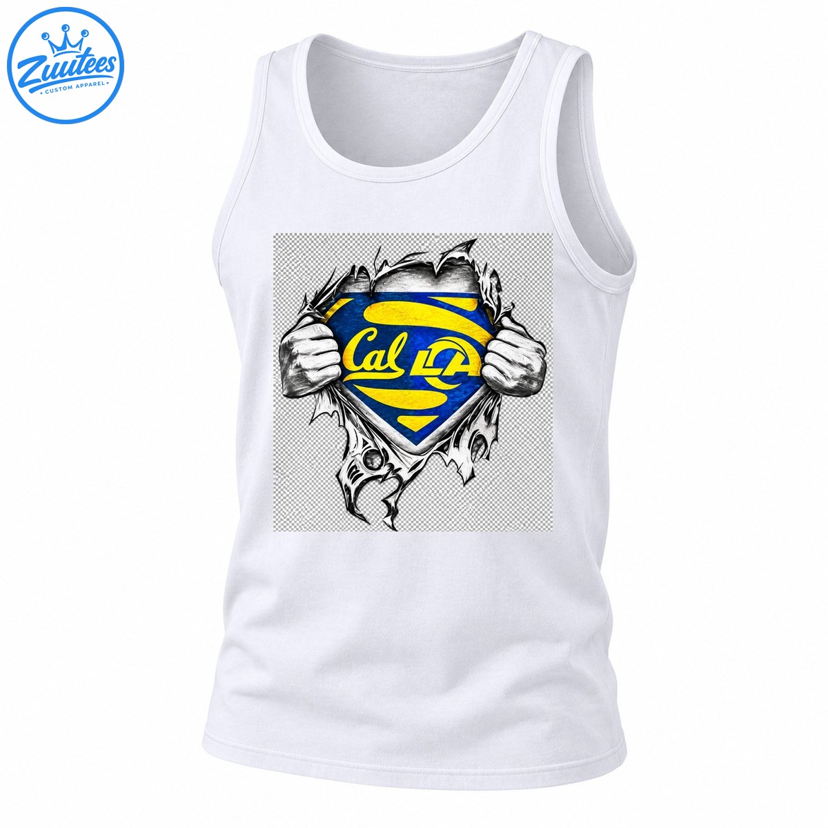 Cal LA Blue Gold Hands Ripping Superhero Style Tank Top