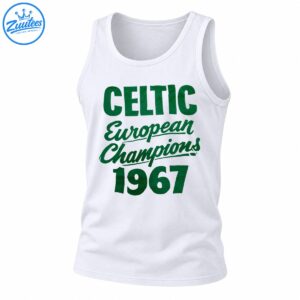 Green Celtic European Champions 1967 lettering with bold block text and vintage cursive typography