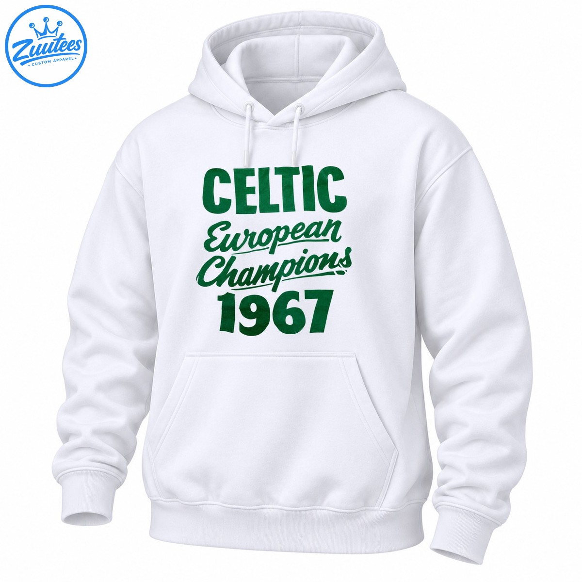 Green Celtic European Champions 1967 lettering with bold block text and vintage cursive typography Green Celtic European Champions 1967 lettering with bold block text and vintage cursive typography