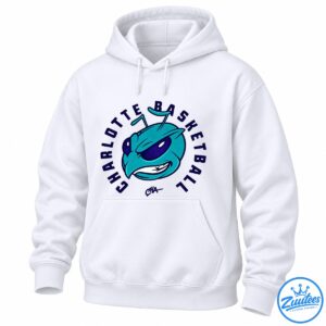 Teal cartoon insect mascot with a white grin, purple eyes, dark navy outlines, and curved bold athletic lettering.