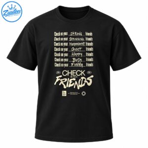 Cream vintage typography reading Check On Your Friends with reminders to check on strong, struggling, quiet, happy, busy, and funny friends