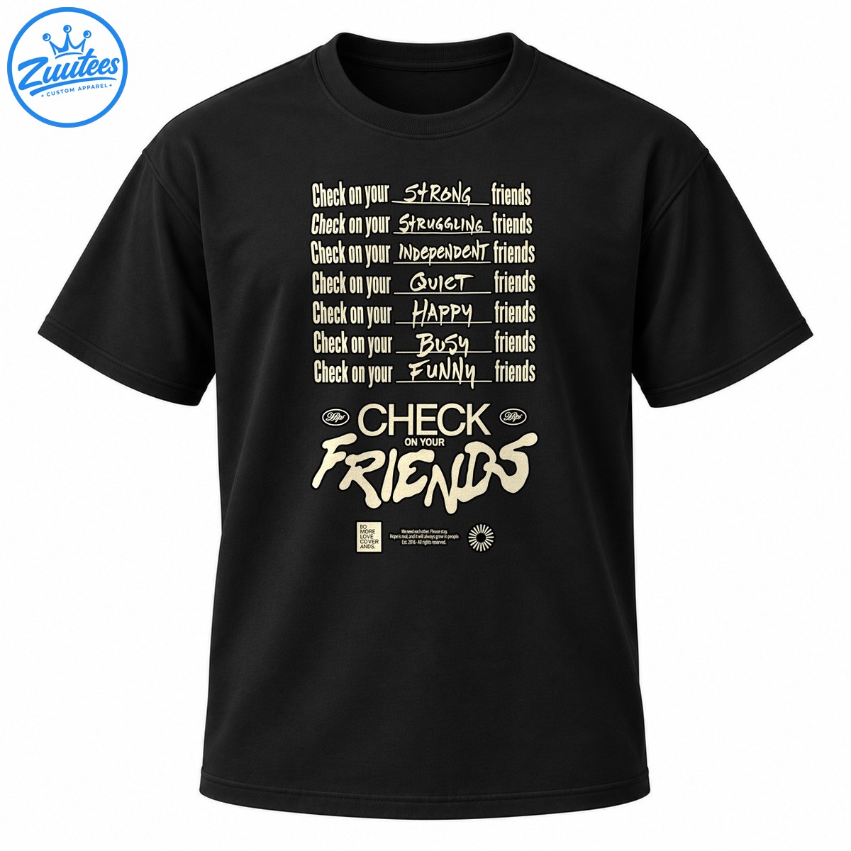 Cream vintage typography reading Check On Your Friends with reminders to check on strong, struggling, quiet, happy, busy, and funny friends Cream vintage typography reading Check On Your Friends with reminders to check on strong, struggling, quiet, happy, busy, and funny friends