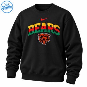 Chicago Bears graphic with distressed gold, red, and green BEARS lettering, a red swoosh, and an orange bear head
