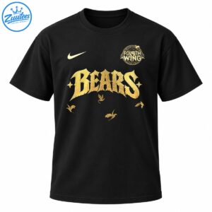 Golden gothic BEARS lettering with a circular FOURTH WING emblem, swoosh symbol, stars, and flying dragon silhouettes.