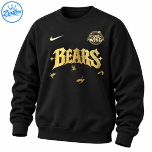 Golden gothic BEARS lettering with a circular FOURTH WING emblem, swoosh symbol, stars, and flying dragon silhouettes.