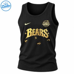 Golden gothic BEARS lettering with a circular FOURTH WING emblem, swoosh symbol, stars, and flying dragon silhouettes.