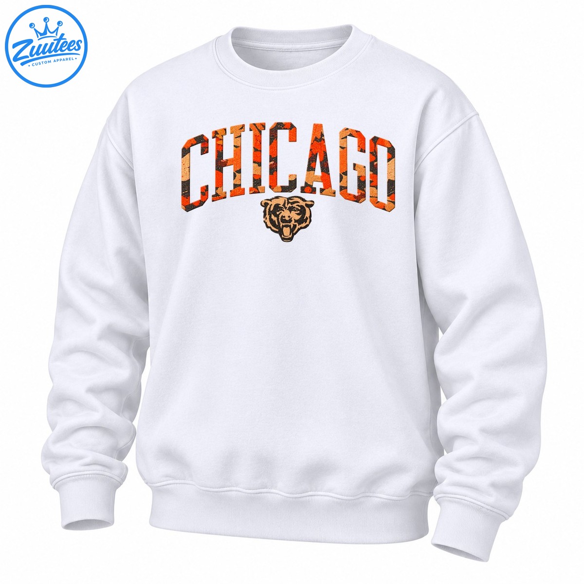 Chicago Distressed Camo Lettering Roaring Bear Graphic Sweatshirt