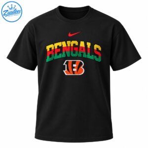BENGALS lettering in yellow, red, and green with a red swoosh and orange-black tiger-striped B emblem