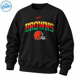 BROWNS lettering in distressed yellow, red, and green above an orange football helmet with a red swoosh graphic.