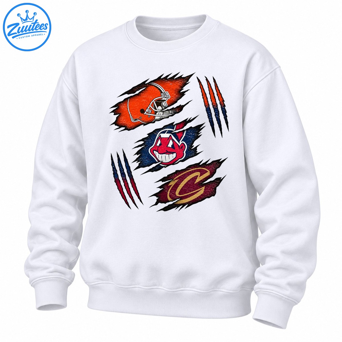Cleveland Browns Guardians Cavaliers Ripped Sports Logo Sweatshirt