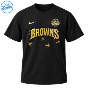Golden BROWNS gothic lettering with a circular FOURTH WING emblem, gold swoosh, stars, and winged creatures