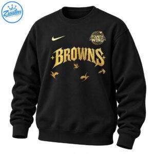 Golden BROWNS gothic lettering with a circular FOURTH WING emblem, gold swoosh, stars, and winged creatures