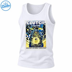 Clutch concert design with a bearded figure, golden antlers, cosmic swirls, and October 2026 New Orleans concert text
