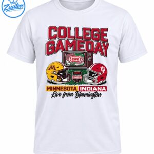 Vintage College Gameday shirt design with Minnesota and Indiana football helmets, ESPN retro TV and Bloomington text