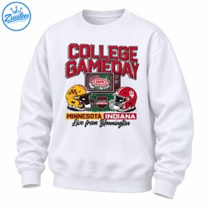 Vintage College Gameday shirt design with Minnesota and Indiana football helmets, ESPN retro TV and Bloomington text