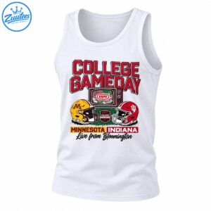 Vintage College Gameday shirt design with Minnesota and Indiana football helmets, ESPN retro TV and Bloomington text