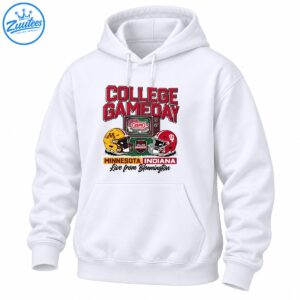 Vintage College Gameday shirt design with Minnesota and Indiana football helmets, ESPN retro TV and Bloomington text