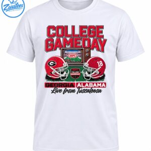 College Gameday Georgia Alabama football graphic with retro ESPN television, red helmets and Live from Tuscaloosa text